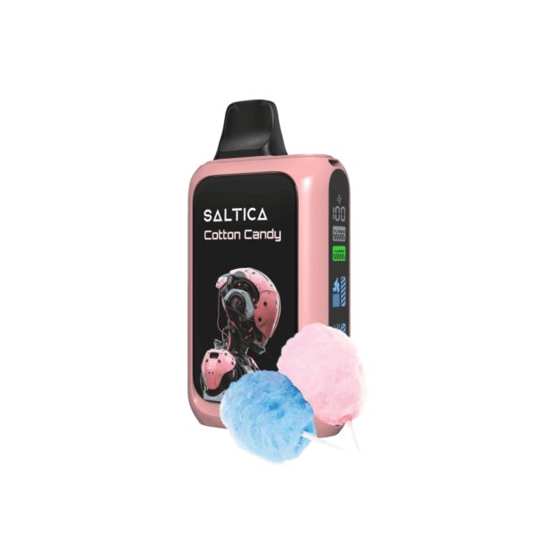 Saltica Cyber 18000 Cotton Candy aromalı kullan-at vape, yüksek kapasiteli salt nikotin ile yoğun buhar sunar.