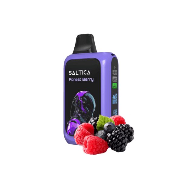 Saltica Cyber 18000 Forest Berry kullan-at vape, orman meyveleri lezzeti ve yüksek kapasiteli salt nikotin sunar.