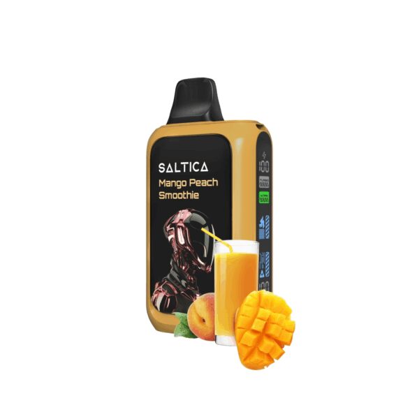Saltica Cyber 18000 puf, taze mango şeftali smoothie lezzeti ve uzun ömür sunar.