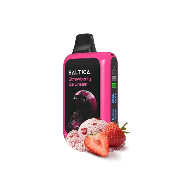 Saltica Cyber 18000 puf, çilekli dondurma aromalı, şarjsız kullan-at vape bar.