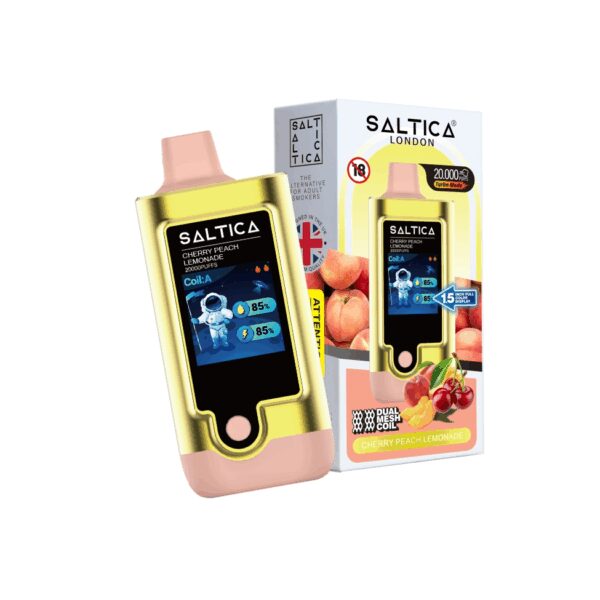Saltica Digital 20000 puf, taze kiraz, şeftali ve limonata aromalı kullan-at elektronik sigara.