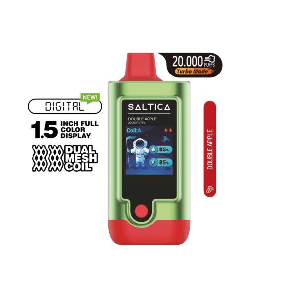 Saltica Digital 20000 Double Apple kullan at vape, uzun ömürlü ve taze elma aromalı pratik bir seçenektir.